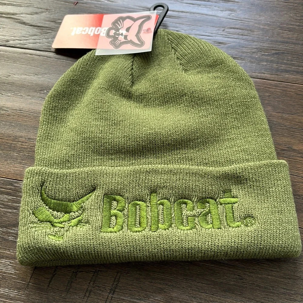 BOBCAT Knit cuffed beanie,embroidered logo, winter warm,army green - unisex OSFM